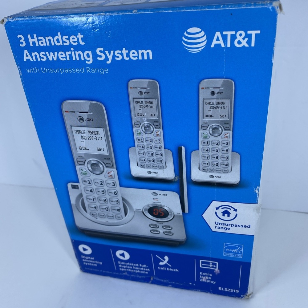 AT&T EL52319 3 Handset Cordless Answering System Caller ID Silver NEW